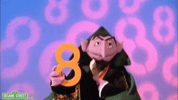 The Count from Sesame Street holding the number eight